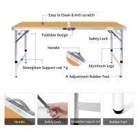 Moosinily Folding Camping Table 4 Ft Foldable Picnic Table Portable 3 Height Adjustable Aluminum Camp Table Outdoor For Card Bbq