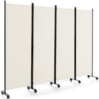 Giantex 4 Panel Room Divider Folding Privacy Screen With Lockable Wheels Rolling Partition Room Dividers Freestanding Fabric