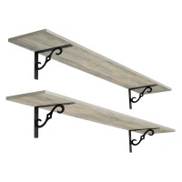 Dinzi Lvj Long Wall Shelves 551 Large Floating Shelves Set Of 2 Wide Display Shelf Wall Mounted With Brackets Easy Hanging