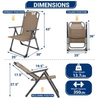 Udpatio Outdoor Dining Chairs Set Of 2 Heavy Duty Adjustable Recliner Folding Chairs For Outdoor Camping Garden Support 300Lb