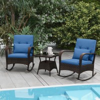 Tangkula 3 Pieces Rocking Bistro Set Patiojoy Outdoor Pe Rattan Rocker Chairs With Removable Cushions Tempered Glass Top Coff