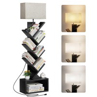 Evermagin 6 Tier Tree Bookshelf With Light Small Bookcase Tower For Bookscdsmovies Sturdy Tall Floor Standing Book Organizer