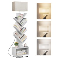 Evermagin 6 Tier Tree Bookshelf With Light Small Bookcase Tower For Bookscdsmovies Sturdy Tall Floor Standing Book Organizer