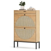 Xiao Wei Shoe Cabinet Natural Semi Circle Rattan Shoe Storage Organizer Cabinet With 2 Flip Drawers Freestanding Shoe Rack Wit