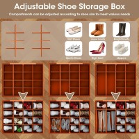 Gattlukd Shoe Organizer For Closet Fits Up To 16 Pairs Large Shoe Box Storage Container With Clear Cover With Adjustable Divi