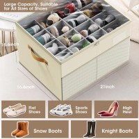 Gattlukd Shoe Organizer For Closet Fits Up To 16 Pairs Large Shoe Box Storage Container With Clear Cover With Adjustable Divi