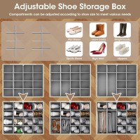 Gattlukd Shoe Organizer For Closet Fits Up To 16 Pairs Large Shoe Box Storage Container With Clear Cover With Adjustable Divi