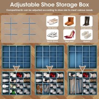 Gattlukd Shoe Organizer For Closet Fits Up To 16 Pairs Large Shoe Box Storage Container With Clear Cover With Adjustable Divi