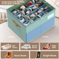 Gattlukd Shoe Organizer For Closet Fits Up To 16 Pairs Large Shoe Box Storage Container With Clear Cover With Adjustable Divi