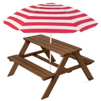 Best Choice Products Kids Wooden Picnic Table Outdoor Activity Dining Table Wadjustable Collapsible Umbrella Builtin Seats