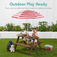 Best Choice Products Kids Wooden Picnic Table Outdoor Activity Dining Table Wadjustable Collapsible Umbrella Builtin Seats