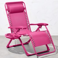 Best Choice Products Adjustable Zero Gravity Chair Monochromatic Color Folding Patio Recliner Wside Tray Headrest Hot Pink