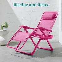 Best Choice Products Adjustable Zero Gravity Chair Monochromatic Color Folding Patio Recliner Wside Tray Headrest Hot Pink