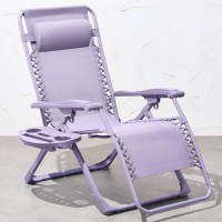 Best Choice Products Adjustable Zero Gravity Chair Monochromatic Color Folding Patio Recliner Wside Tray Headrest Lavender