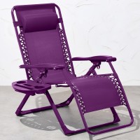 Best Choice Products Adjustable Zero Gravity Chair Monochromatic Color Folding Patio Recliner Wside Tray Headrest Amethyst