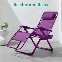 Best Choice Products Adjustable Zero Gravity Chair Monochromatic Color Folding Patio Recliner Wside Tray Headrest Amethyst