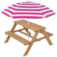 Best Choice Products Kids Wooden Picnic Table Outdoor Activity Dining Table Wadjustable Collapsible Umbrella Builtin Seats