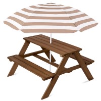 Best Choice Products Kids Wooden Picnic Table Outdoor Activity Dining Table Wadjustable Collapsible Umbrella Builtin Seats