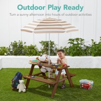 Best Choice Products Kids Wooden Picnic Table Outdoor Activity Dining Table Wadjustable Collapsible Umbrella Builtin Seats