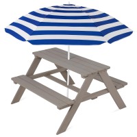 Best Choice Products Kids Wooden Picnic Table Outdoor Activity Dining Table Wadjustable Collapsible Umbrella Builtin Seats