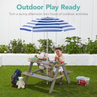 Best Choice Products Kids Wooden Picnic Table Outdoor Activity Dining Table Wadjustable Collapsible Umbrella Builtin Seats