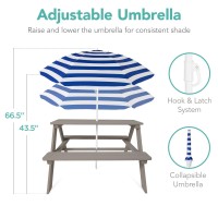 Best Choice Products Kids Wooden Picnic Table Outdoor Activity Dining Table Wadjustable Collapsible Umbrella Builtin Seats