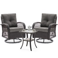 Udpatio 3 Pieces Patio Furniture Set Outdoor Swivel Gliders Rocker Wicker Patio Bistro Set With Rattan Rocking Chair Glass To