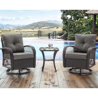 Udpatio 3 Pieces Patio Furniture Set Outdoor Swivel Gliders Rocker Wicker Patio Bistro Set With Rattan Rocking Chair Glass To