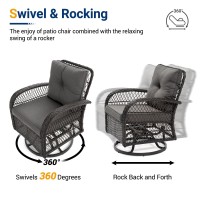 Udpatio 3 Pieces Patio Furniture Set Outdoor Swivel Gliders Rocker Wicker Patio Bistro Set With Rattan Rocking Chair Glass To