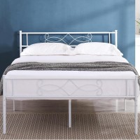 Vecelo 14 Queen Size White Metal Platform Bed Frame With Headboard Premium Steel Slat Supportno Box Spring Needednoisefree