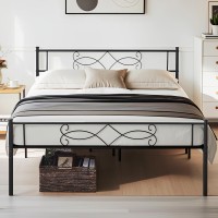 Vecelo 14 Queen Size Metal Platform Bed Frame With Headboard Premium Steel Slat Support No Box Spring Needed Noisefree Antis