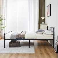 Vecelo 14 Queen Size Metal Platform Bed Frame With Headboard Premium Steel Slat Support No Box Spring Needed Noisefree Antis