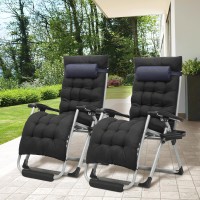 Monibloom Zero Gravity Lounge Chairs Set Of 2 With Cushion Padded Patio Anti Gravity Recliner Foldable Outdoor Lounger With Cu