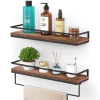 Meangood Floating Shelves Wall Mounted Set Of 2 Wall Shelf With Towel Bar Rustic Wood Wall Storage Shelves For Bedroom Living R