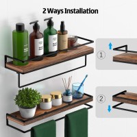 Meangood Floating Shelves Wall Mounted Set Of 2 Wall Shelf With Towel Bar Rustic Wood Wall Storage Shelves For Bedroom Living R