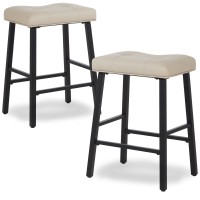 Kairuituch 24 Inch Bar Stools Set Of 2 Backless Counter Height Bar Stools Upholstered Kitchen Barstools With Metal Base Pu Le