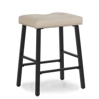 Kairuituch 24 Inch Bar Stools Set Of 2 Backless Counter Height Bar Stools Upholstered Kitchen Barstools With Metal Base Pu Le