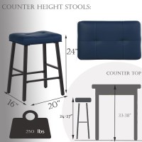 Kairuituch 24 Inch Bar Stools Set Of 2 Backless Counter Height Bar Stools Upholstered Kitchen Barstools With Metal Base Blue