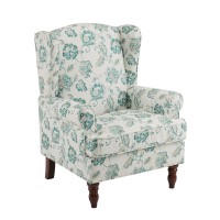 Mellcom Floral Accent Chair High Back Upholstered Armchair With Solid Legs Leisure Single Sofa Chair For Living Room Bedroom