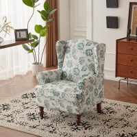 Mellcom Floral Accent Chair High Back Upholstered Armchair With Solid Legs Leisure Single Sofa Chair For Living Room Bedroom