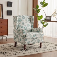 Mellcom Floral Accent Chair High Back Upholstered Armchair With Solid Legs Leisure Single Sofa Chair For Living Room Bedroom