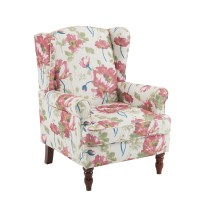 Mellcom Floral Accent Chair High Back Upholstered Armchair With Solid Legs Leisure Single Sofa Chair For Living Room Bedroom