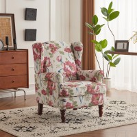 Mellcom Floral Accent Chair High Back Upholstered Armchair With Solid Legs Leisure Single Sofa Chair For Living Room Bedroom