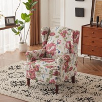 Mellcom Floral Accent Chair High Back Upholstered Armchair With Solid Legs Leisure Single Sofa Chair For Living Room Bedroom