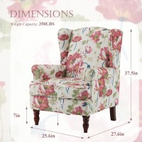 Mellcom Floral Accent Chair High Back Upholstered Armchair With Solid Legs Leisure Single Sofa Chair For Living Room Bedroom