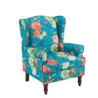 Mellcom Floral Accent Chair High Back Upholstered Armchair With Solid Legs Leisure Single Sofa Chair For Living Room Bedroom