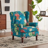 Mellcom Floral Accent Chair High Back Upholstered Armchair With Solid Legs Leisure Single Sofa Chair For Living Room Bedroom