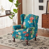 Mellcom Floral Accent Chair High Back Upholstered Armchair With Solid Legs Leisure Single Sofa Chair For Living Room Bedroom