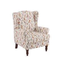 Mellcom Floral Accent Chair High Back Upholstered Armchair With Solid Legs Leisure Single Sofa Chair For Living Room Bedroom