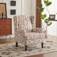 Mellcom Floral Accent Chair High Back Upholstered Armchair With Solid Legs Leisure Single Sofa Chair For Living Room Bedroom